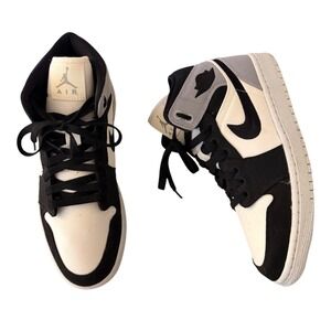 Air Jordan 1 Mid SE Canvas White Black Grey Women Size 8 Sneakers Athletic